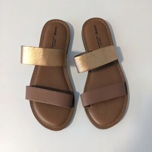 George Two-strap Sandals | Rose Gold & Tan | Size 6